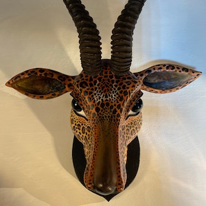 Leopard Antelope Africa Horns Antler Deer Wall Sculpture Trophy Extravagant Wolpertinger Unique Piece Unique Handmade Deco Wall Jewelry