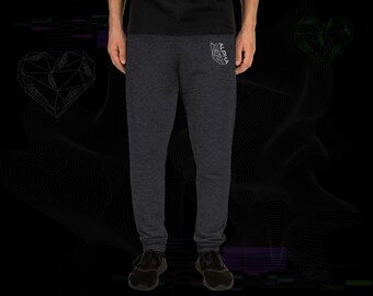 Cozy Lightweight Handmade Alpha Joggers with Embroidered Geometric Wolf