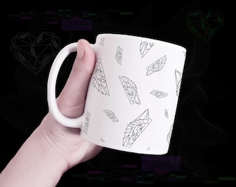 Handmade Alpha White Ceramic Coffee Mug with Geometric Wolf Pattern // Dishwasher and Microwave Safe