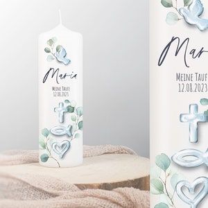 Personalized baptism candle, communion candle, confirmation candle for boys or girls with eucalyptus | Baptism candle, baptism gift, godparent candles, confirmation