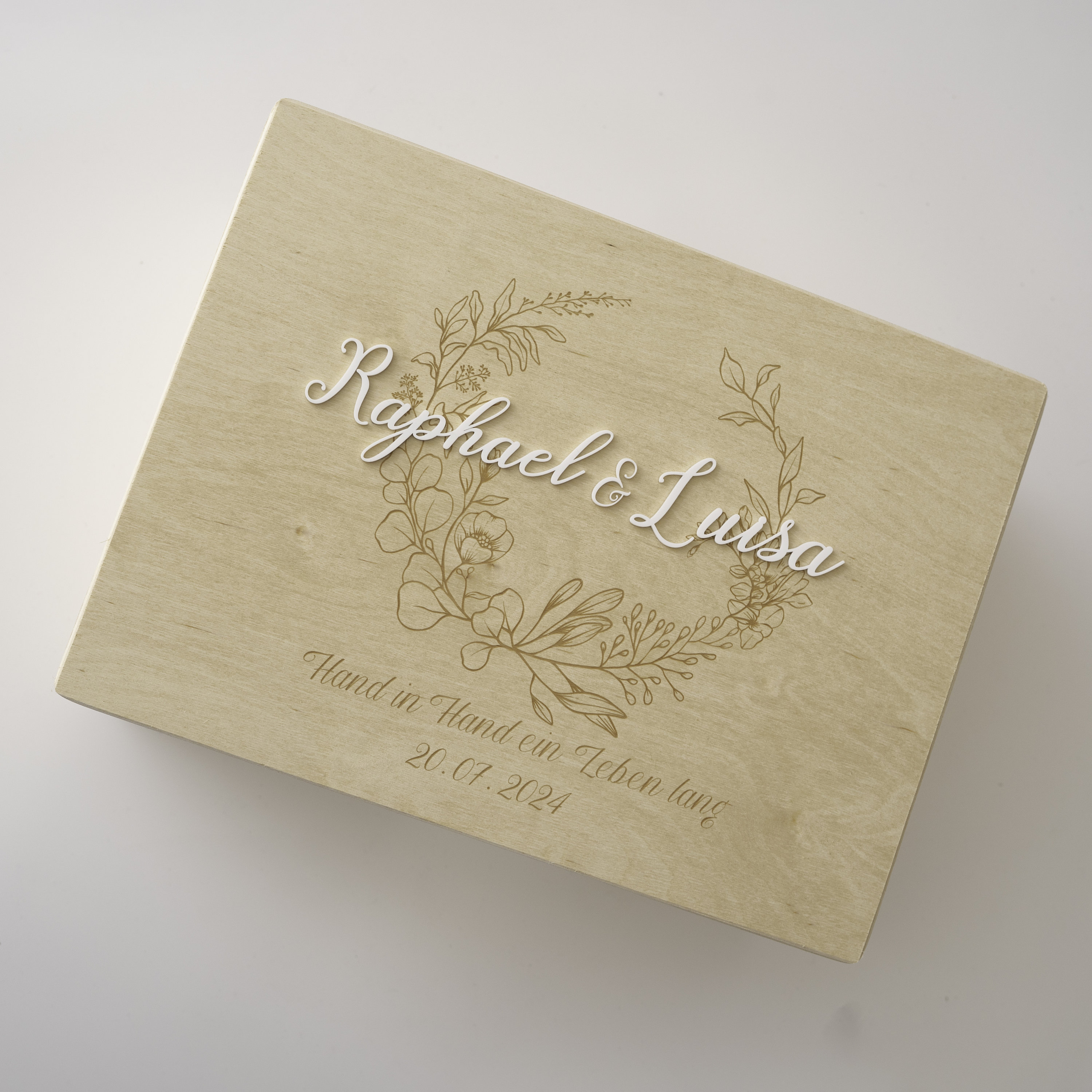 Scatola dei ricordi di matrimonio personalizzata - Regalo di nozze | Scatola dei ricordi, scatola in legno, ghirlanda di fiori personalizzata | Ricorda gli sposi - Italia
