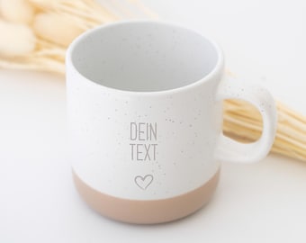 Personalized mug with custom engraving | Your message for special people | Ceramic mug with natural wood base