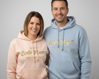 Personalized hoodie for mom & dad – child's name, date, custom text – family hoodie gift