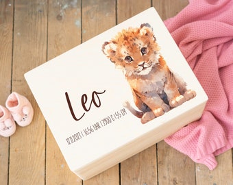 Scatola dei ricordi personalizzata per neonati leone - regalo battesimo regalo nascita regalo Natale per bambini scatola in legno regalo neonato