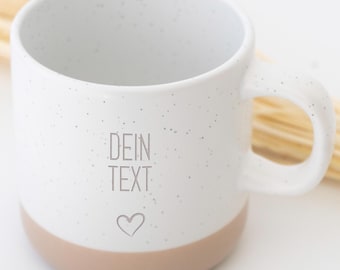 Personalized mug with custom engraving | Your message for special people | Ceramic mug with natural wood base