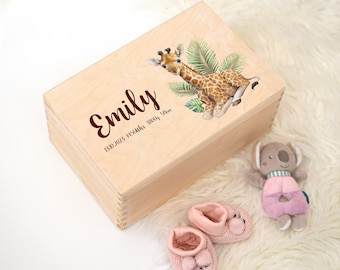 Personalized memory box for babies giraffe - baptism gift birth gift Christmas gift for children wooden box baby gift