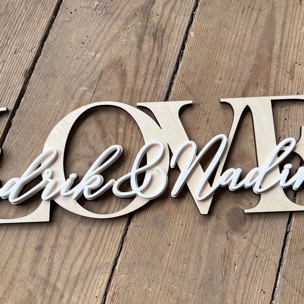Personalisierter Schriftzug LOVE oder FAMILY mit Wunschnamen | Valentinstag Geschenk Hochzeit Hochzeitsgeschenk Weihnachtsgeschenk für paare