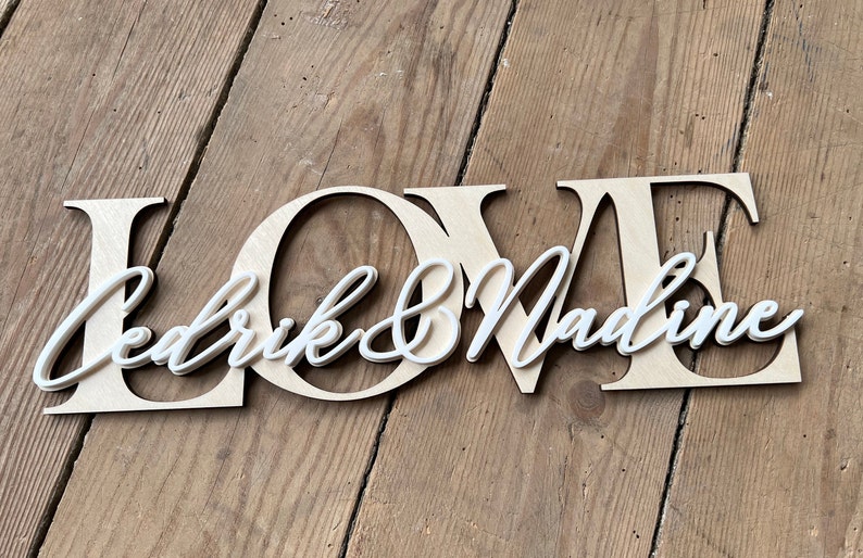 Personalisierter Schriftzug LOVE oder FAMILY mit Wunschnamen Valentinstag Geschenk Hochzeit Hochzeitsgeschenk Weihnachtsgeschenk für paare Bild 1