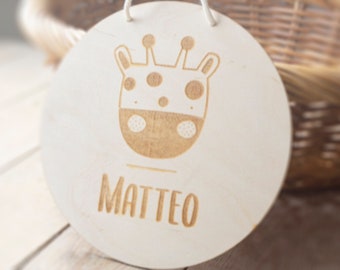 Namensschild Türschild Giraffe Holzschild Kinderzimmer Babyzimmer Baby Junge Mädchen Personalisiert Geschenk Geburt GeburtstagGravur