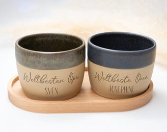 Personalisierte Tasse für Oma oder Opa | Weltbeste Oma, Weltbester Opa , Tasse graviert - Latte, Lungo oder Espresso - optional Holztablett