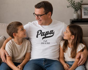 Personalized Dad T-Shirt with Flock Print | DAD EST. Year & Name | Gift for Dad | Father's Day Shirt | Grandpa Gift | Birth Gift for Dad
