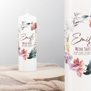 Personalized Baptism Candle Communion Candle Confirmation Candle for Boys or Girls with Flowers | Baptism Candle Baptism Gift Godparent Candles Confirmation