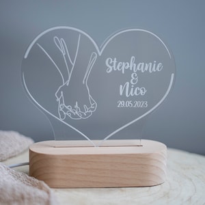 Personalized acrylic lamp heart Bedside lamp Valentine's Day gift wedding gift image 2