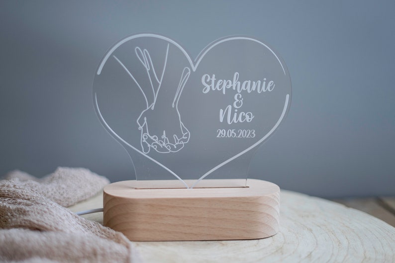 Personalized acrylic lamp heart Bedside lamp Valentine's Day gift wedding gift image 2