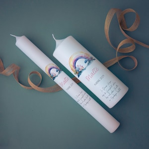 Personalized baptism candle, communion candle, confirmation candle for boys or girls with rainbow | Baptism candle, baptism gift, godparent candles, confirmation