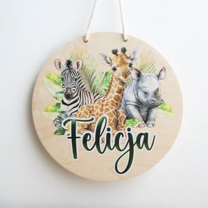 Targhetta per la cameretta dei bambini con animali dell'Africa | Targa per porta targa in legno cameretta bimbo bimba regalo personalizzato nascita compleanno