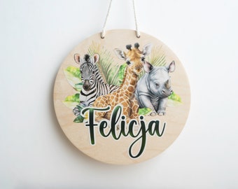 Name tag children's room with Africa animals | Door sign wooden sign baby room baby boy girl personalized gift birth birthday
