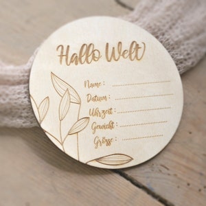 Biglietto nascita Hello World da compilare da solo Schema nascita Disco nascita Regalo nascita Baby shower Baby Idea regalo neonato Incisione laser su legno