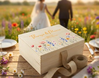 Personalized Wedding Keepsake Box - Wedding Gift | Personalized Wooden Keepsake Box with Flowers | Wedding Couple Souvenir