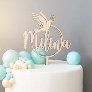 Caketopper Taufe Konfirmation Kommunion mit Wunschnamen Personalisiert Tortenstecker Cake Tortendeko Dekoration Kuchendeko Bild 2