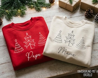 Weihnachtspullover personalisiert mit Weihnachtsbäumen | Wunschname oder kurzer Text | Weihnachts sweatshirt für die ganze Familie Geschenk