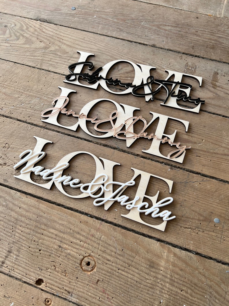 Personalisierter Schriftzug LOVE oder FAMILY mit Wunschnamen Valentinstag Geschenk Hochzeit Hochzeitsgeschenk Weihnachtsgeschenk für paare Bild 7