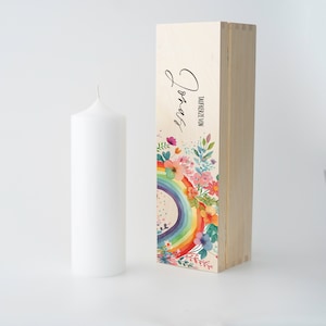 Personalized storage box for baptism candle, communion candle, confirmation candle with rainbow baptism gift