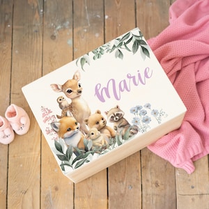 Personalisierte Erinnerungskiste für Kinder mit Rehlein - Taufgeschenk Geburtsgeschenk Weihnachtsgeschenk für Kinder Holzkiste Baby Geschenk