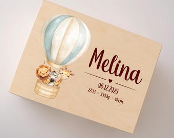 Caja de recuerdos para bebé con globo, caja de recuerdos, caja de recuerdos para niños, regalos para bebé, caja de madera personalizada, caja de recuerdos para bebé