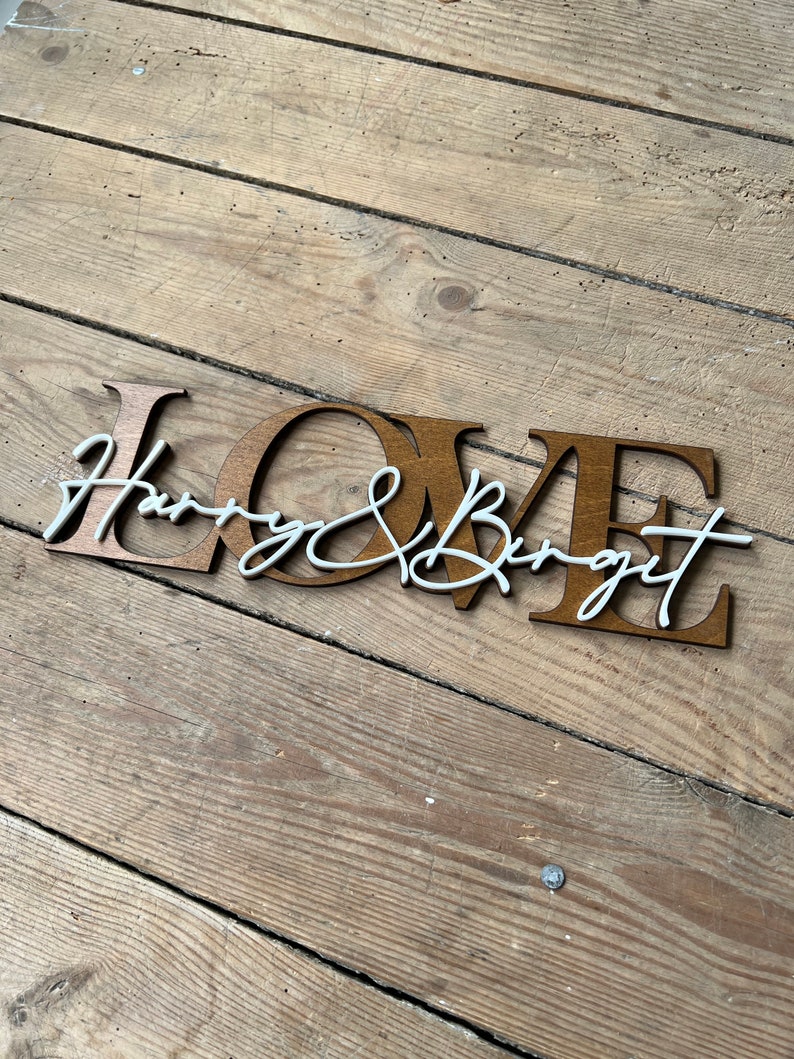 Personalisierter Schriftzug LOVE oder FAMILY mit Wunschnamen Valentinstag Geschenk Hochzeit Hochzeitsgeschenk Weihnachtsgeschenk für paare Bild 9