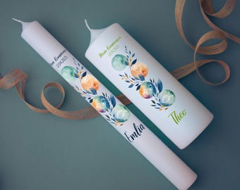 Bougie de baptême personnalisée, bougie de communion avec feuilles | Bougie de confirmation pour garçon ou fille, cadeau de baptême, bougies pour parrain/marraine, confirmation