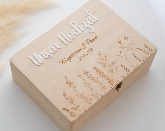 Erinnerungskiste Unsere Hochzeit Personalisiert - Hochzeitsgeschenk | Erinnerungskiste Holzkiste personalisiert  | Andenken Brautpaar