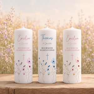 Personalized christening candle, communion candle & confirmation candle with a flower meadow | Christening candle for girls or boys | Christening gift, godparent candle