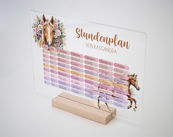Stundenplan aus Acrylglas DIN A4  Personalisiert| Geschenk zur Einschulung | Schulkind | Verschiedene Designs | Pferde