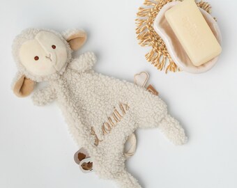 Schmusetuch Schaf mit Namen, Schnuffeltuch personalisiert,  Sheep Sonny, Kuscheltier Baby, Babygeschenk zur Geburt, Kuscheltuch bestickt