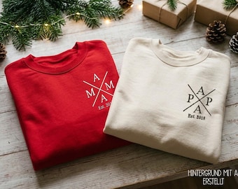 Mama oder Papa Pullover personalisiert bestickt | Geschenk für Mama oder Papa | Sweatshirt mit Wunschname oder Datum | Weihnachtsgeschenk