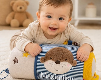 Krabbelrolle Otter Personalisiert, Krabbel-Hilfe Baby, Motorikspielzeug, Babyspielzeug, Geschenk zur Geburt, Krabbelspielzeug, Motorik Baby
