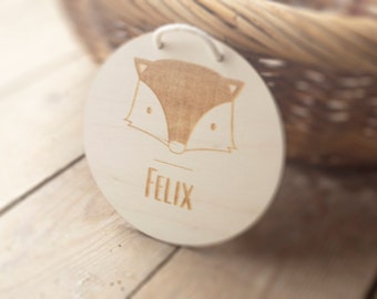 Namensschild Türschild Fuchs Holzschild Kinderzimmer Babyzimmer Baby Junge Mädchen Personalisiert Geschenk Geburt Geburtstag Gravur