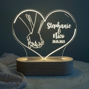 Personalisierte Acryllampe Herz Nachttischlampe Valentinstag Geschenk Hochzeitsgeschenk Bild 3