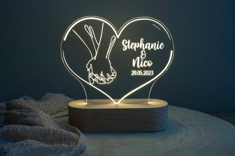 Personalisierte Acryllampe Herz Nachttischlampe Valentinstag Geschenk Hochzeitsgeschenk Bild 3