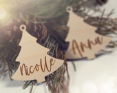 4 pieces of Christmas tree pendant personalized quot fir quot made of wood Christmas tree pendant with name