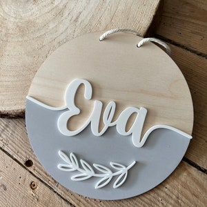 Plaque de porte avec lettrage acrylique, plaque en bois pour chambre d'enfant, chambre de bébé, bébé garçon fille, cadeau personnalisé, naissance, anniversaire