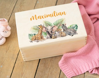 Boîte à souvenirs personnalisée pour bébés jungle - cadeau de baptême cadeau de naissance cadeau de Noël pour enfants boîte en bois cadeau bébé