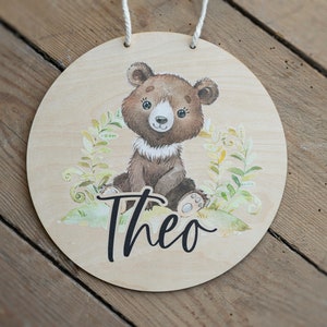 Targhetta per la cameretta dei bambini con orso | Targa per porta targa in legno cameretta bimbo bimba regalo personalizzato nascita compleanno