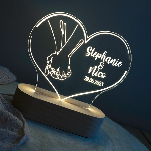 Personalisierte Acryllampe Herz | Nachttischlampe Valentinstag Geschenk Hochzeitsgeschenk