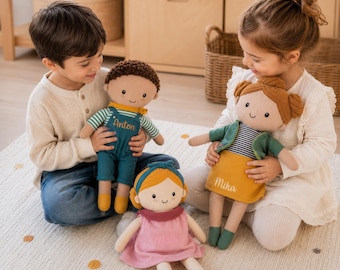 Personalisierte Puppe mit Namen Stoffpuppe personalisiert, Baby Geschenk zur Geburt und Taufe, Geschnek für Mädchen & Jungen, Taufgeschenk