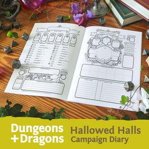 DnD 5e Campaign Diary: Hallowed Halls Character Journal PDF compatible with fifth edition Dungeons and Dragons - Mythbound