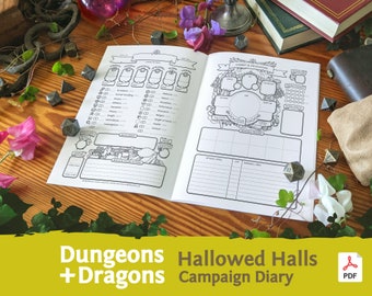 DnD 5e Campaign Diary: Hallowed Halls Character Journal PDF compatible with fifth edition Dungeons and Dragons - Mythbound