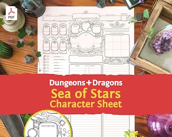 DnD 5e Character Sheet: Sea of Stars PDF compatible with fifth edition Dungeons and Dragons and 5.5e - Mythbound