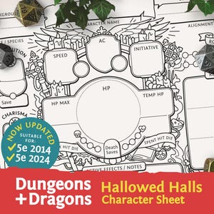 DnD 5e Character Sheet: Hallowed Halls PDF compatible with fifth edition Dungeons and Dragons and 5.5e - Mythbound